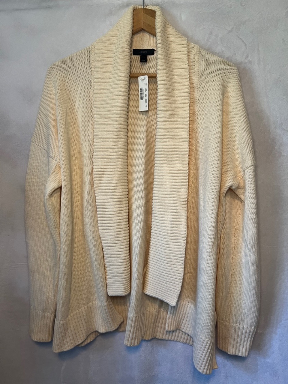 J Crew Ivory Chunky Open-Front Cardigan Sweater Shawl Collar Sz L